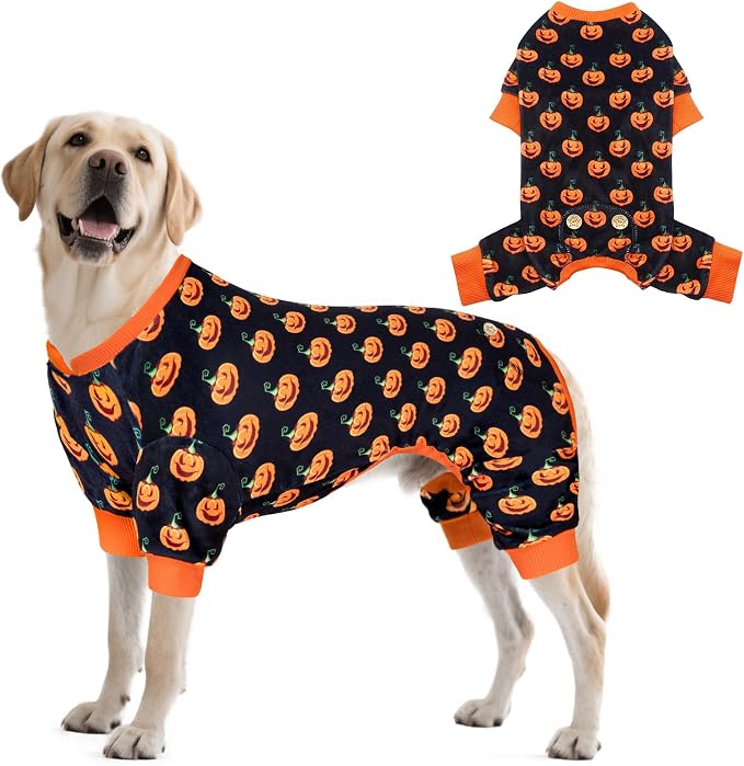 KYEESE Halloween Dog Pajamas for Medium Dogs Boy Girl Adorable Pumpkin Dog Pjs Festival Pet Onesie Stretchable Doggy Clothes 4 Legs Doggie Jammies Halloween Costumes,XX-Large