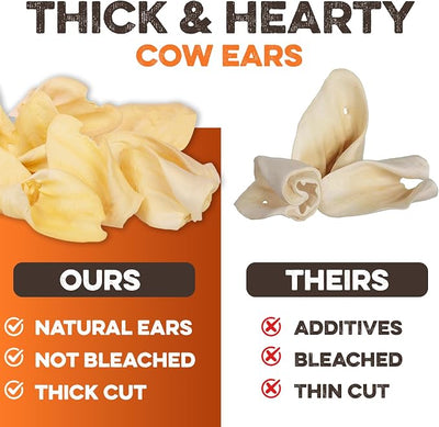 BRUTUS & BARNABY Cow Ears for Dogs – Whole Ears 12 ct, Thick Cut, Grass-Fed Angus Beef, All-Natural No-Rawhide Dog Treat Alternative