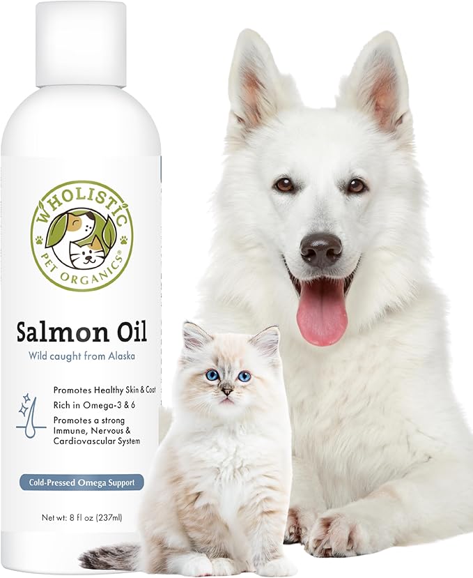 Wild Alaskan Salmon Oil for Dogs and Cats - Omega 3 Fish Oil for Dogs & Cats - Cat & Dog Skin and Coat Supplement for Heart, Joints - DHA, EPA Omega 3 Liquid Food Topper - 8 oz