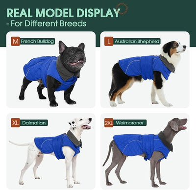 Kuoser Dog Winter Coat Waterproof Dog Snow Jacket, Warm Fleece Lined Pet Turtleneck Snowsuit Puppy Cold Weather Coats with Harness Hole, Adjustable Winter Vest for Medium Large Dogs, Blue, L