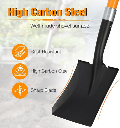 28-Inch Square Mini Transfer Shovel, Kids Small Flat Spade Shovel, Fiberglass Handle with D-Grip & Alloy Steel Head for Gardening, Land Management, Yardwork, Farming, and Outdoors