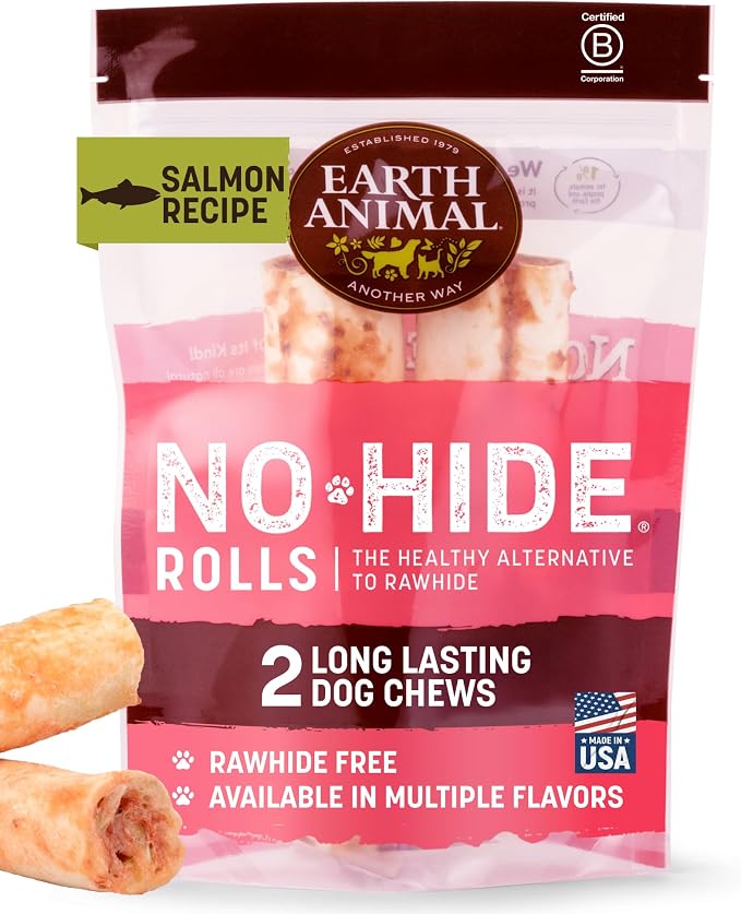 No Hide Chews - Long Lasting Rawhide Free Medium Dog Chews Rolls, Salmon - 2 Count