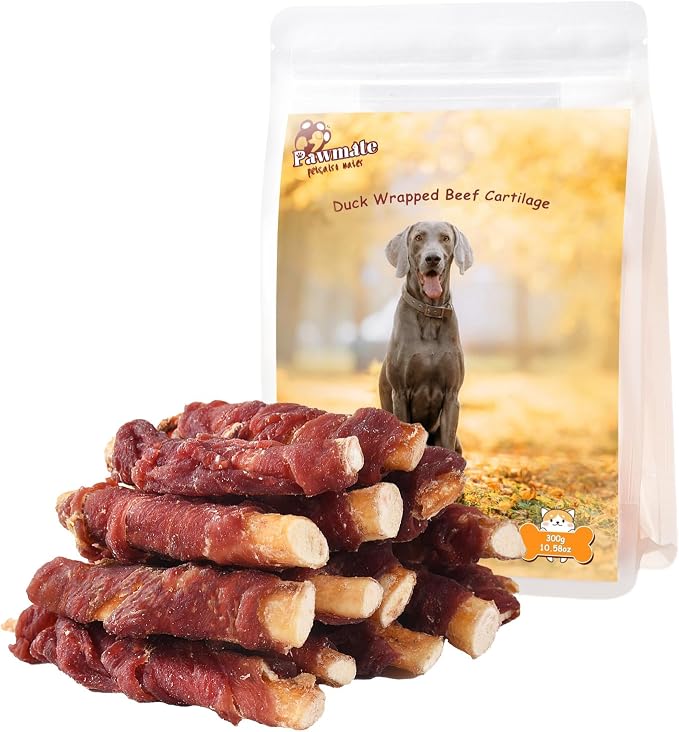 Duck Wrapped Beef Cartilage Dog Treats, Long Lasting High Protein with Calcium Supplement Dog Chews, Rawhide Free Duck Dog Training Treats Snacks for Medium and Large Dogs, 12 Counts, 10.6 oz