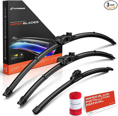 A-Premium 26"+20"+16" Windshield Wiper Blades Compatible with BMW G07 Series X7 2019-2024 - Front Rear Wipers Blade Set, TLP/FR_DA Arm Connector, with Wear Indicator & Towel (Pack of 3)