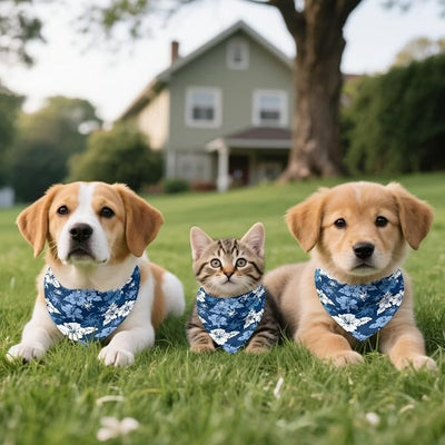 KEIAHUAN Blue Hibiscus Floral Dog Bandanas Dog Bandana Adjustable Triangle Holiday Reversible Scarves for Medium Large Extra Large Dogs Pets