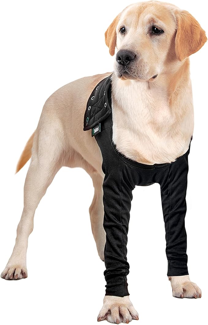 Suitical Recovery Double Sleeve for Dogs - Front Leg Protection for Post-Surgery, Skin Issues, Hot Spots - Adjustable Double Dog Leg Sleeve to Prevent Licking - XL Black - Chest 31.5-40.9 in
