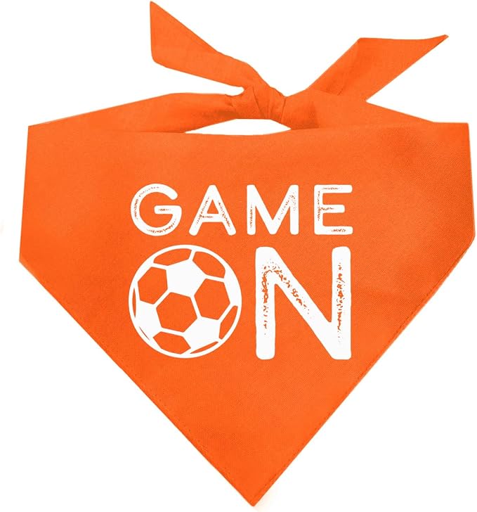 Game On Soccer Dog Bandana | 100% Cotton Adjustable Triangle | Made in USA | Soccer| Sports | Biggest Fan | Game Day | Orange, X-Small (1073)