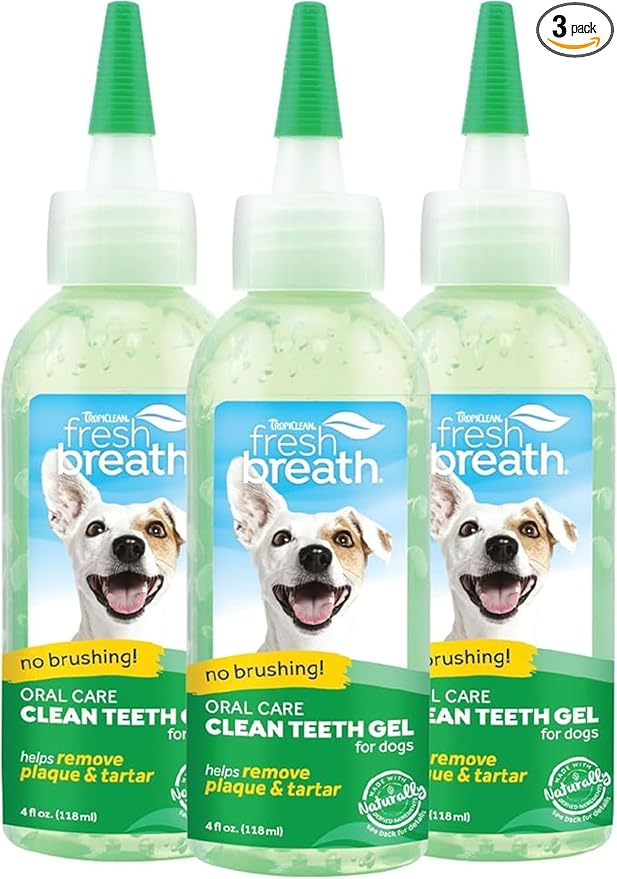 Fresh Breath No Brushing Clean Teeth Dental & Oral Care Gel for Dogs, 4oz - 3 Pack