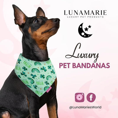 LunaMarie - Luxury Pet Birthday Bandanas -Premium & Silky Poly Fabric | 100% Handmade | Custom Shape Dual Layered (A Wee Bit Irish, Small)