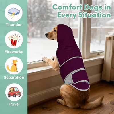 Dog Anxiety Shirt with Hood, Thunder Vest Noise-Reducing, Skin-Friendly Relief Calming Jacket for Storm, Separation, Festive Fireworks, Vet Visits, S, Purple