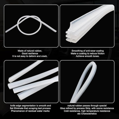 4 Pieces Car Windshield Bracketless Wiper Rubber Filler Strip, 28 Inches Car Size Adjustable Wiper Substitution Rubber Strip, Suitable for Car Front Rear Windshield, Doors, Windows (White)