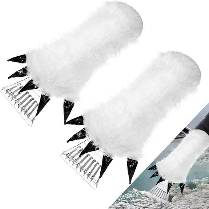 2 Pcs Ice Scraper with Glove Car Windshield Scraper Thickened Warm and Waterproof Snow Scraper for Car Cleaning Scraper for Mitt Quickly Scrape and Remove Snow