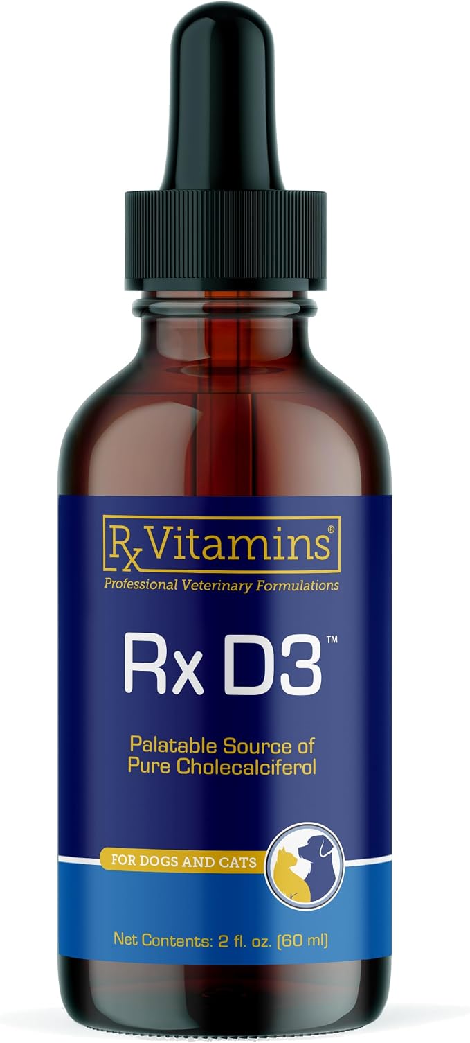 Rx D3 - Cat & Dog Vitamins Liquid D3 Drops in MCT Oil - Vitamin D for Dogs & Cats to Manage Deficiency - Aids in Dog Immune Support and Calcium Absorption - Pet Vitamin D3-2oz