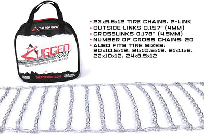 The ROP Shop Pair of 2 Link Tire Chains & Tensioners 23x9.5x12 | For Snow Blowers, Lawn & Garden Tractors, Mowers & Riders, UTV, ATV, 4-Wheelers, Utility Vehicles