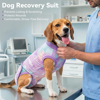 cyeollo Dog Surgery Recovery Suit, Breathable Surgical Suit for Dogs Female Male After Spayed Neuter, Anti-Lick Dog Onesie Body Suits for Wounds Protection, Soft Cone Alternative, Tie Dye L