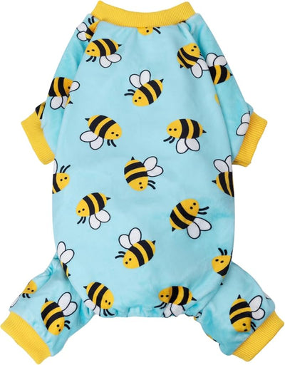 Fitwarm Funny Bee Fleece Dog Pajamas, Warm Winter Dog Clothes for Small Dogs Boy Girl, Cozy Pet Onesie with Feet, Light Blue, Medium