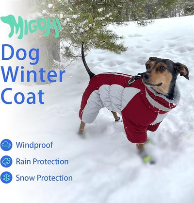 MIGOHI Full Body Dog Coat，Warm Coats for Small Medium Dogs | Reflective Winter Coat for Dogs with Harness,Turtleneck Dog Snowsuit with Legs,Windproof Pet Fleece Puffer Jacket,M,Burgundy