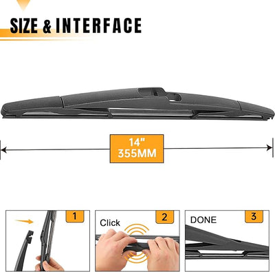 AUTOBOO 14 Inch Rear Wiper Blade Replacement for Ford Edge 2014-2007 Transit Connect 2018-2014,2007-2015 Lincoln MKX -BACK Windshield Wiper Blade -Original Factory Quality (Pack of 1)