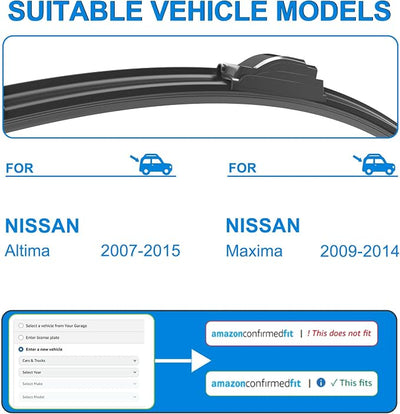 CJPPPZIW® Windshield Wipers -28"+17" Replacement for 2007-2015 Nissan Altima/2009-2014 Nissan Maxima,OEM Quality Premium All-Season Wiper Blades (Set of 2)