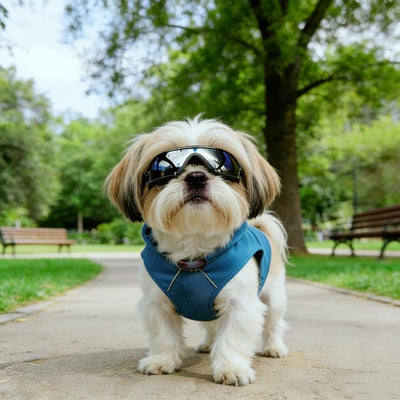 Enjoying Dog Sunglasses Small Breed, Dog Goggles UV Protection, Cycling Eye Protection for Small Dogs, Outdoors Breathable Windproof Dustproof Anti-Fog, Adjustable Straps, Black