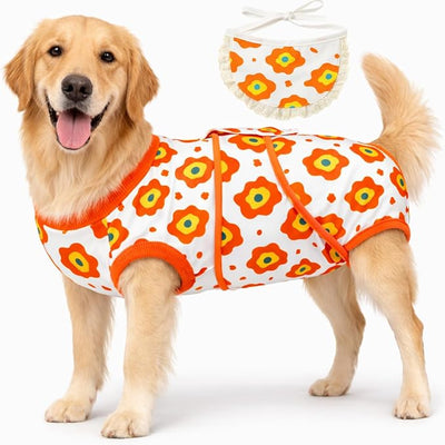 Soft Dog Surgery Recovery Suit for Female/Male Spay/Neuter, Bandana Set Included, E-Collar Cone Alternative, Large Dogs Onesie Full Body Surgical Suits After Spayed Neutered, Medical Pet Bodysuit, L