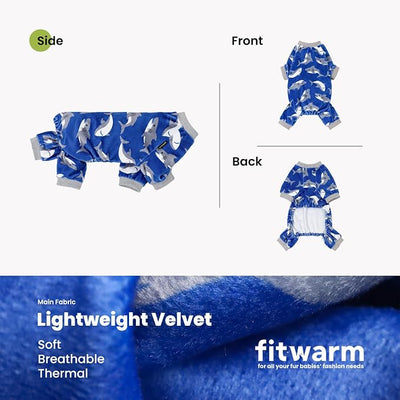 Fitwarm Shark Dog Pajamas, Dog Clothes for Small Dogs Girl Boy, Pet Onesie with Feet, Cat Outfit, Lightweight Velvet, Royal Blue, XS