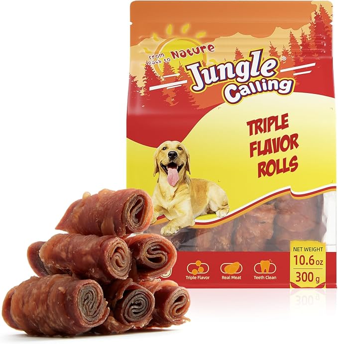 Triple Flavor Rolls Dog Treats, Made with Real Chicken Duck Beef Meat, Rawhide Free Dogs Snacks,Healthy, Easily Digestible, and High Protein Treat, 10.6 oz