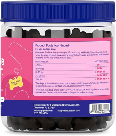PupGrade Digestive Support for Dogs - Prebiotic + Probiotic Supplement with Enzyme Blend - Gut and Immune Support - Pumpkin, Blueberry, Mineral Oil, Peanut Butter Flavor - 120 Soft Chews