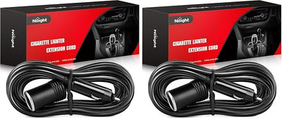 Nilight NI-WA-01C Cigarette Lighter Extension Cord Cable Heavy Duty 14ft 12V/24V Car Charger with Cigarette Lighter Socket (Pack of 2)