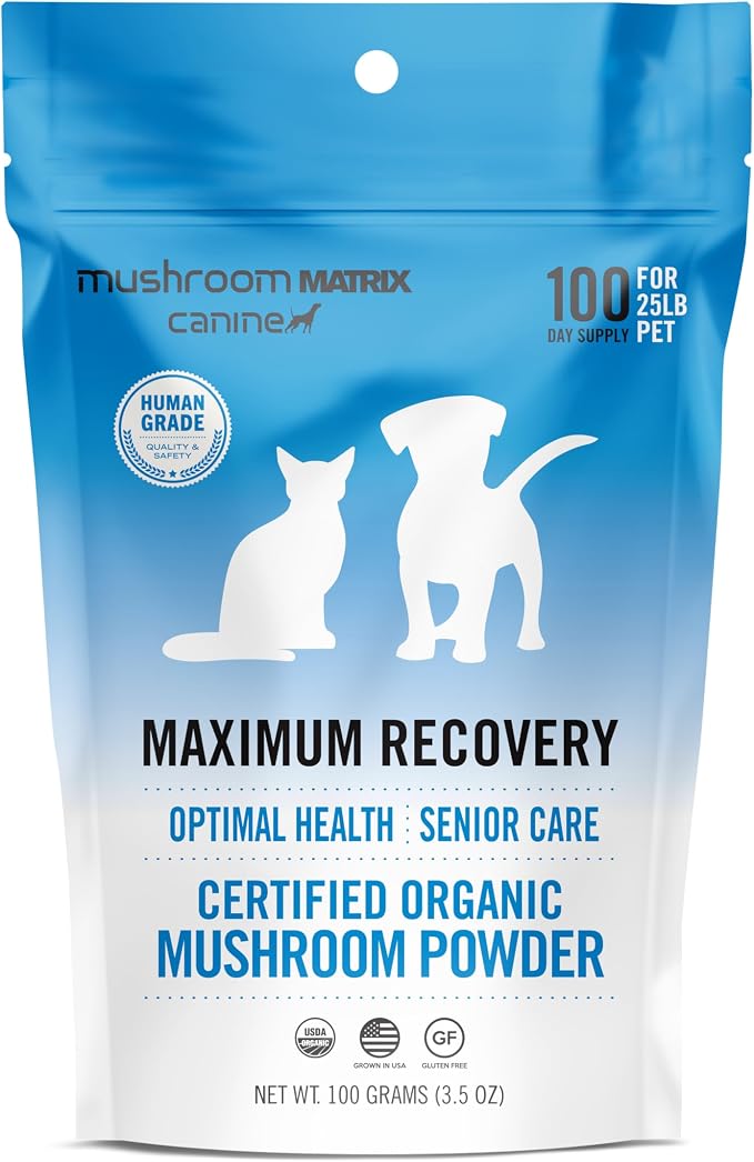 Om Pet - Canine | Maximum Recovery | USA Grown Human-Grade Organic Mushroom Powder Pet Supplement | Optimal Health & Senior Care for Dogs & Cats | 100 Grams, 3.5 oz