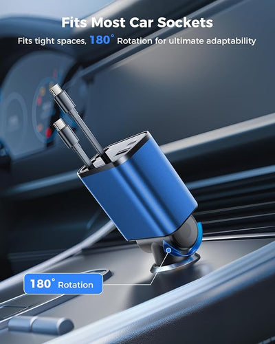 [Upgraded] 6 in 1 Retractable Car Charger, SUPERONE Smaller Fast Car Phone Charger 69W with Cord, USB C and iPhone Car Charger Adapter, Compatible iPhone 17/17 Pro Max/16/15/14/13, Sumsung