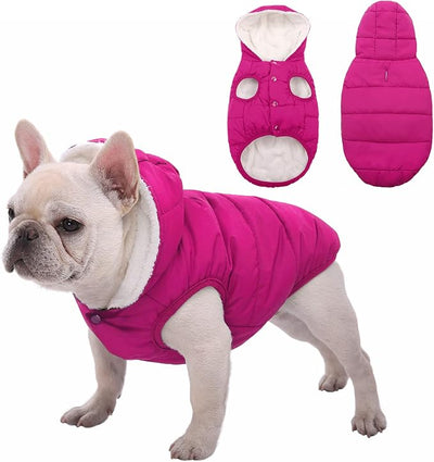 SAWMONG Waterproof Dog Winter Coat, Warm Fleece Lined Dog Jacket with Hood, Windproof Puppy Coat, Pet Apparel Vest Outdoor&Indoor Winter Activities(Pink,M)