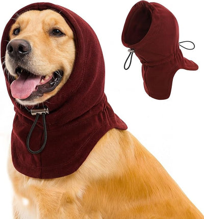 Dog Calming Hoodie Pet Ear Cover, Adjustable Headband for Small Medium Large Dogs, Pet Muffs Head Wraps for Grooming Firework Thunderstorms, Burgundy XL