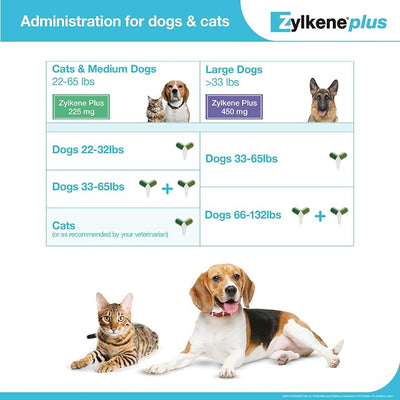 Vetoquinol Zylkene Plus Long-Term Calming Supplement with Alpha-Casozepine and White Fish Muscle Hydrolysate for Large Dogs 33-132lbs, Daily Behavioral Support for Dogs, 450 mg