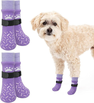 SCENEREAL Anti Slip Dog Socks to Prevent Licking Paws, Dog Shoes for Hot/Cold Pavement, Paw Protector Traction Control on Hardwood Floor, Dog Shoes Booties for Puppy Small Medium Large Senior Dogs