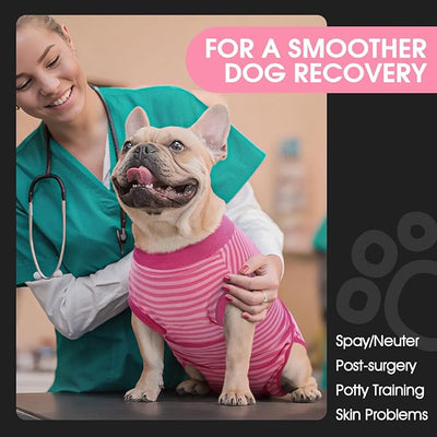 FUAMEY Recovery Suit for Dogs After Surgery,Soft Breathable Dog Bodysuit E-Collar & Cone Alternative Surgical Suit,Male Female Dog Neuter Spay Suits Anti Licking Wounds Onesie Rose Stripes S