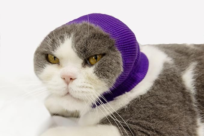 Cat Ear Wrap Noise Protection - Anxiety & Stress Relief Grooming Headband - Ear Wrap for Pets Purple S