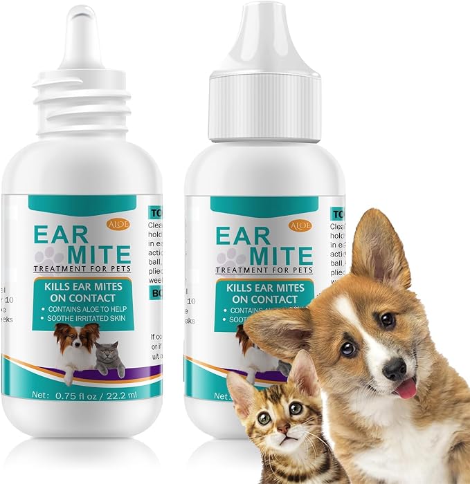 2PCS Ear Drop for Dogs & Cats - Cat Ear Drop with Aloe Vera, Soothes Itching, Vet-Recommended Formula for Pets Ear Cleaning, Fast-Acting