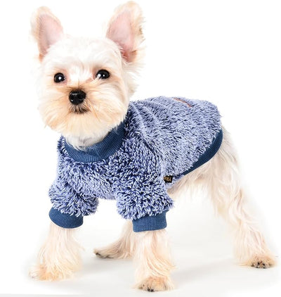 Fleece Dog Sweater Soft Fuzzy Warm Clothes for Small Dogs Girl Boy Soft Winter Coat Flannel Puppy Jacket Pet Clothes Outfit Sweater for Chihuahua, Bulldog, Dachshund(XS,Navy Blue)