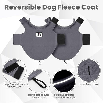 DENTRUN Reversible Dog Coat - Windproof Polar Fleece Vest with Reflective Neck Strips, Hook & Loop Closures, Sleeveless Cold Weather Jacket for Small Dogs (XS, Tiny Dogs Gear)