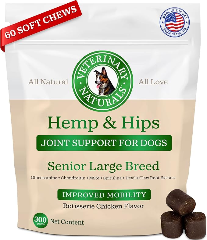 Hemp & Hips Joint Supplement for Dogs/Supports Relief from Hip and Joint Pain in Large, Aging Dogs (Senior Large Breed, Chicken)