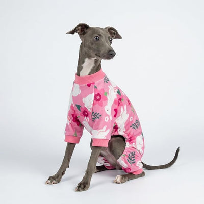 Fitwarm Floral Bunny Dog Pajamas, Cute Easter Outfit for Small Dogs Girl, Festive Pet Clothes, Pink, Red, White, Small