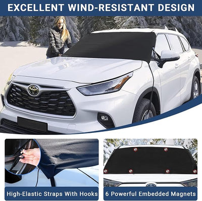 Windshield Cover for Ice and Snow, Car Windshield Snow Cover, Thicken Windshield Frost Cover Waterproof Windshield Snow Ice Cover with Large Mirrors Cover for Most SUVs Trucks (74"x 47")
