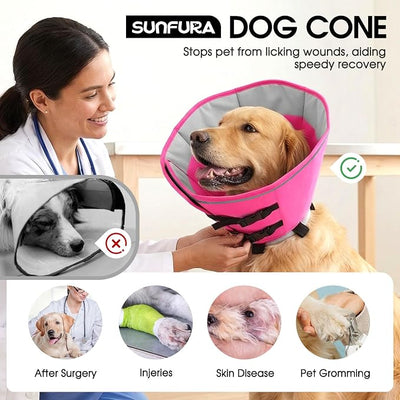 Dog Cones for Medium Dogs, Soft Cone for Dogs to Stop Licking, Comfy Dog Cone with Elastic Collar Loop, Recovery E-Collar Alternative for Wound Healing After Surgery, Pink M