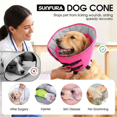 Dog Cone, Soft Cone for Dogs to Stop Licking, Dog E-Collar Alternative After Surgery for Medium Large Dogs, Pet Cones Collar for Wound Healing with Adjustable Buckle, Pink L