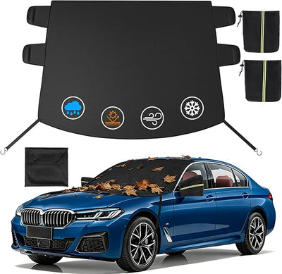 Instraella Windshield Cover for Ice and Snow, All-Season Car Windshield Cover with Heavy Duty Oxford Fabric, Windproof Front Window Protector Sun Shade with Mirror Covers for Cars, SUVs and Trucks