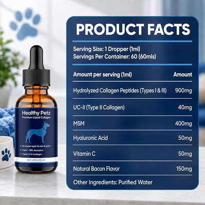 Premium Liquid Collagen, Liquid Collagen for Dogs, Pet Collagen Supplement for Joints, Skin & Coat, Digestive Health Support, 60ml / 2 fl oz