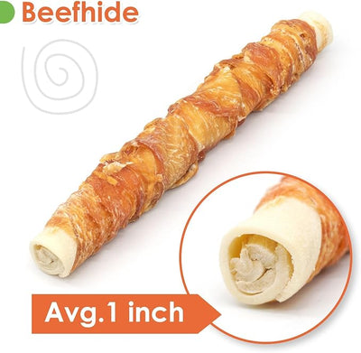 MON2SUN Dog Treats, 9 Inch Chicken Wrapped Rawhide Rolls Snacks, Teeth Cleaning and Long Lasting Chews for Medium and Large Dogs, 38.8oz (10 Count-Pack of 1)