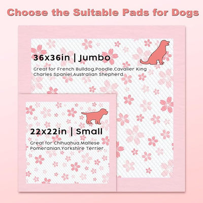 MIZOK 36x36in Puppy Pads Pink, Dog Pee Pads Leak-Proof with Quick-Dry Surface, Dog Pads Extra Large with Cherry Blossom Prints, Pee Pads for Dogs Super Absorbent (100 Count)