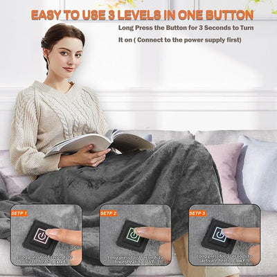 USB Heated Blanket, 67" x 51.2" Portable Battery Powered Cordless Electric Throw, Super Soft Cozy Wearable Heated Large Shawl Wraps for Office, 3 Heating Levels, Machine Washable, Battery Not Included